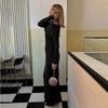 Повседневное платье с открытыми плечами Вязаное платье-макси Женское Стройное Элегантное Модное Осень 2025 Платье в рубчик Для женщин Длинное платье