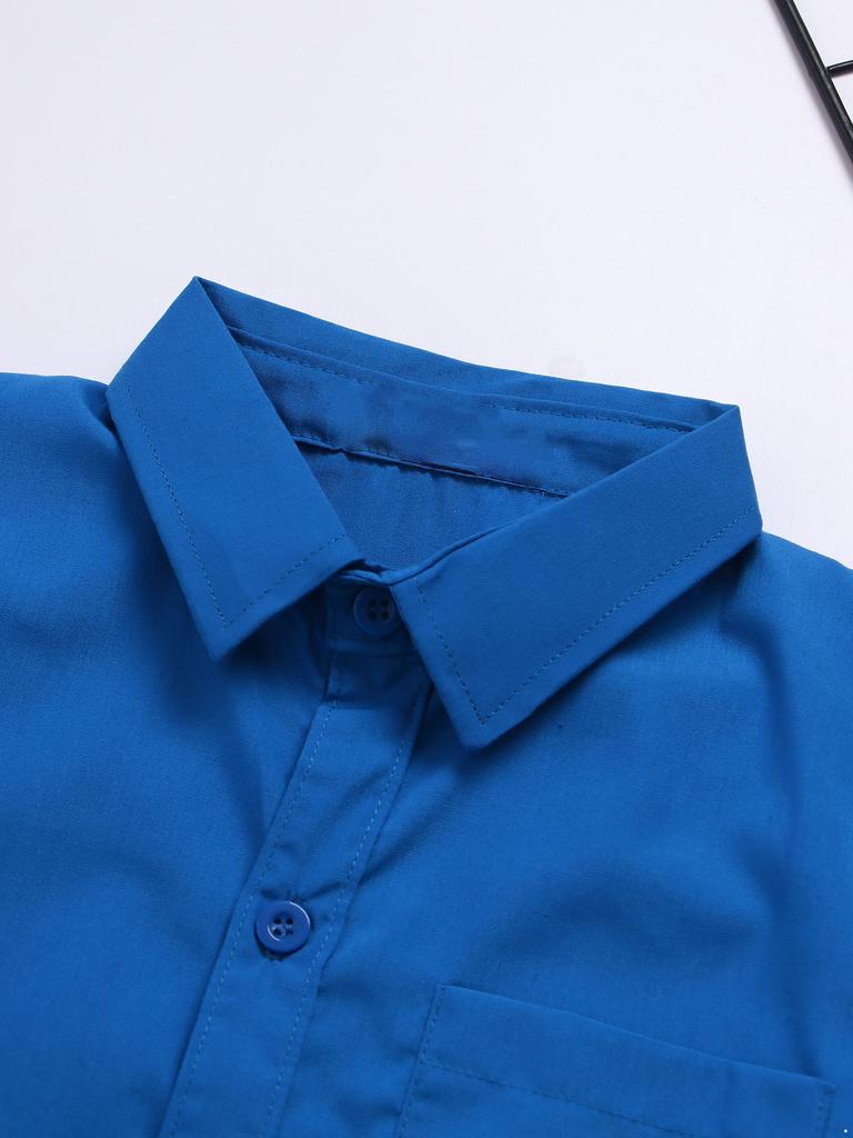 Рубашка плательная с длинным рукавом для мальчиков, повседневная однотонная с воротником на пуговицах