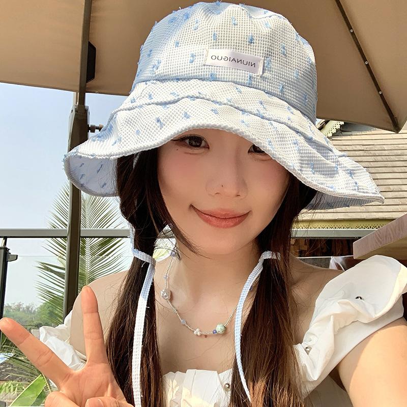 New sweet big brim fisherman hat children spring and summer seaside vacation small fresh plaid sunscreen visor