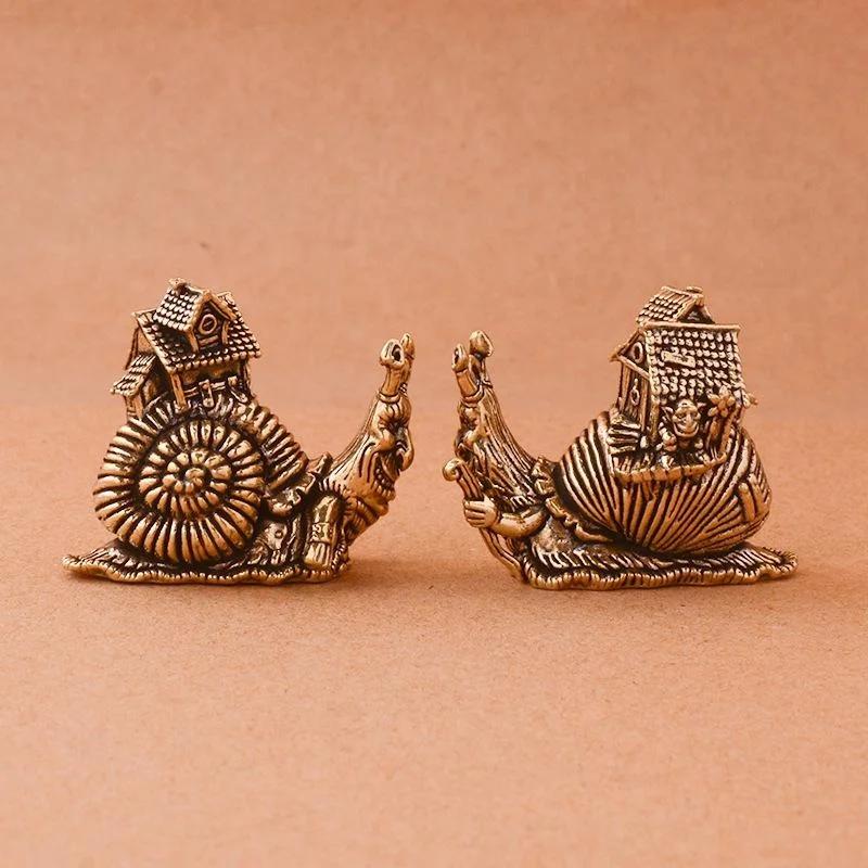 Hip Hop Exaggerate Solid Brass Snail House Small Ornaments Tea Pet Ceremony Copper Simulation Animal Figurines Miniatures Toys