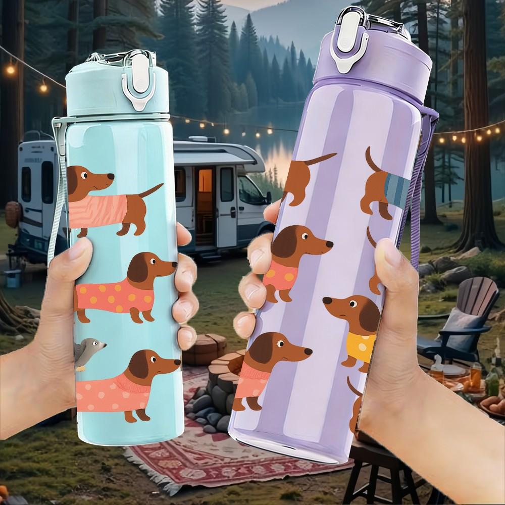 1PC Many Different Dog Breeds Pattern 750ml Color Plastic Sports Water Bottle Leakproof Flip Straw Lid Suitable for Sports Office Home Use