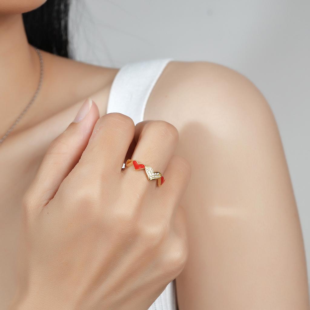 Кольцо Love Ring с высокой цветостойкостью, медное гальваническое покрытие в стиле ретро, женское, в форме сердца, с цирконием, на указательный палец