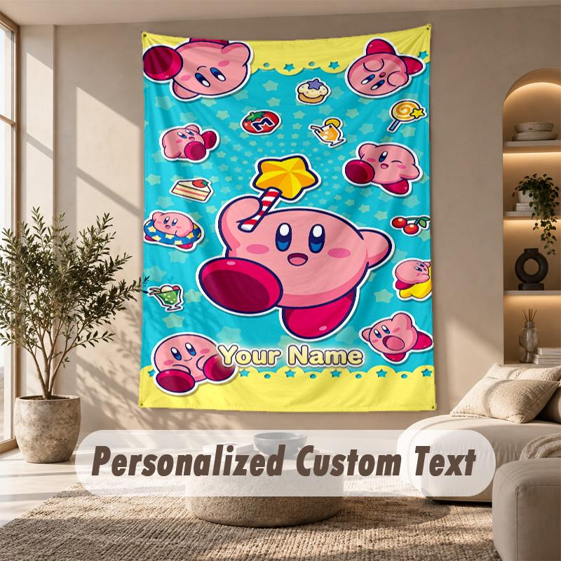 Kirby Tapestry, Personalized Custom Text, Wall Hanging Tapestry For Living Room Home Wall Decor
