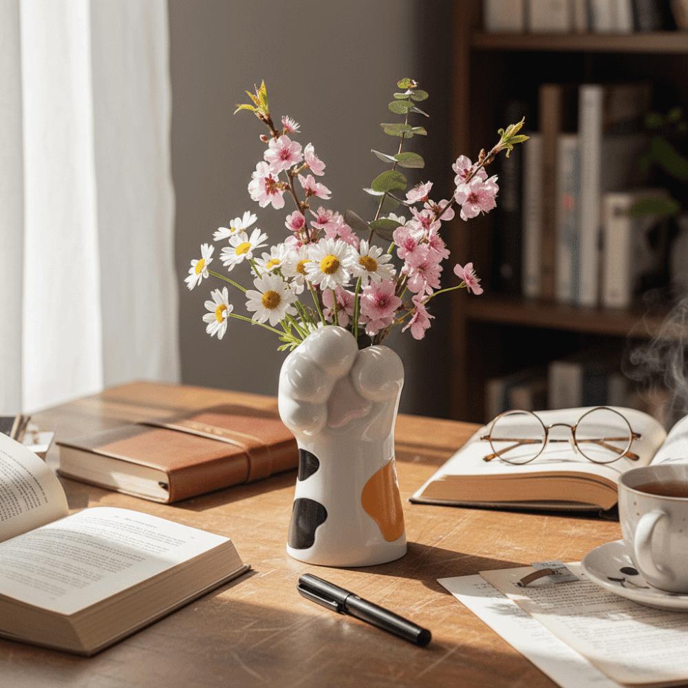 Mini Cat Claw Vase Cartoon Flower Vase Elegant Decorative Vase  Desktop Decoration