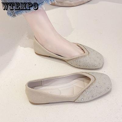 Женские туфли на плоской подошве, модные сетчатые дышащие туфли с квадратным носком, удобная мягкая подошва со стразами, универсальные темпераментные туфли на низком каблуке