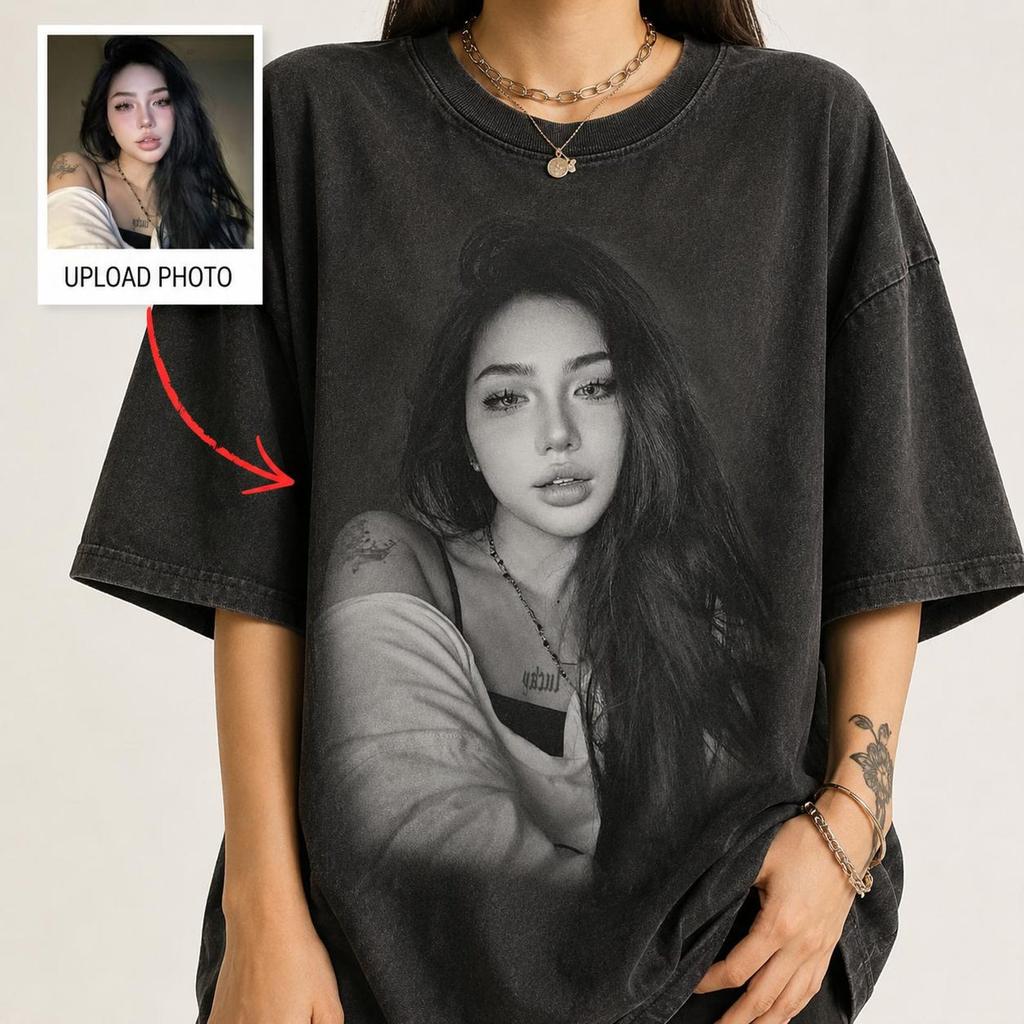 Custom Photo Comfort Colors T-Shirt, Personalized Picture Tee, Girlfriend Photo Shirt, Upload Your Own Image, Vintage Couple Photo Gift