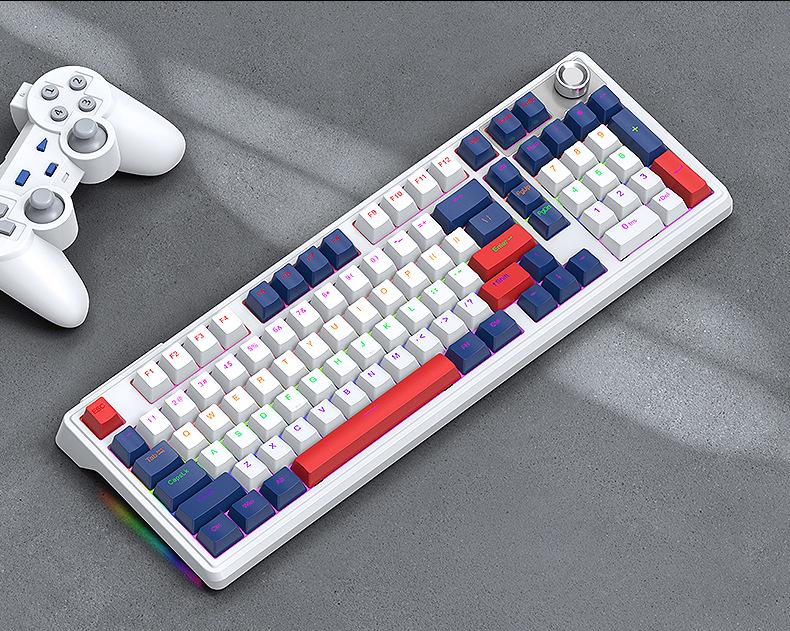 Беспроводная RGB механическая игровая клавиатура T-WOLF T78, красный переключатель, с возможностью горячей замены, Bluetooth, трехрежимная с ручкой.