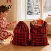 Polyester Cotton Gift Containers Christmas Buffalo Plaid Bag Reusable Drawstring Large Capacity Sacks Holiday Wrapping Candy Sack for Xmas