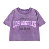 Womans Cotton Fashion  Trend Distressed Regular Fit Washed T-Shirts Los Angeles 1996 Printing Tops Female Clothes