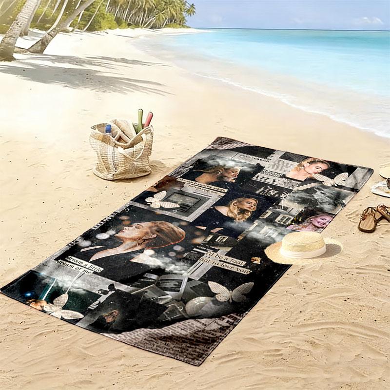 Soulful Adele Print Beach Towel, Large Soft Quick Dry Towel for Beach Camping Swimming
