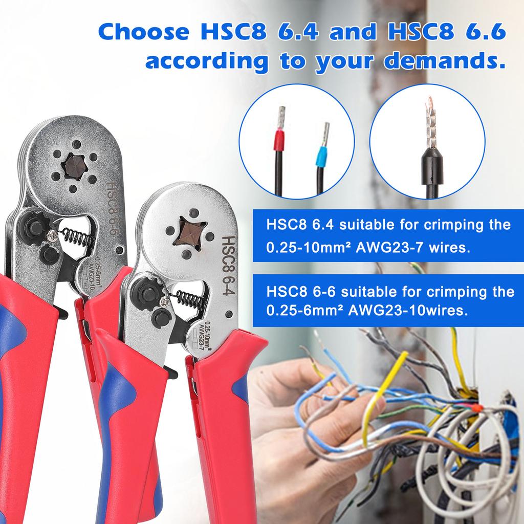 HSC8 6,4 0,25–10 мм2 AWG23-7 Обжимные клещи и набор кусачек для зачистки YE-1R 0,2–6,0 мм2