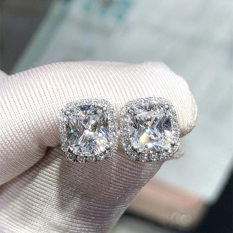 Classic Cushion Shape Stud Earrings with Brilliant Cubic Zirconia Stone Wedding Engagement Party Luxury Jewelry for Women