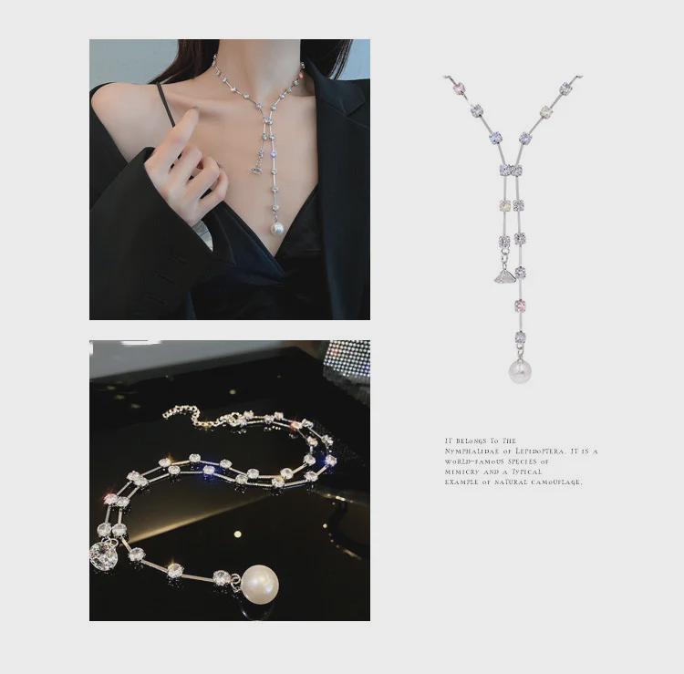 Сексуальное ожерелье-чокер в форме буквы Y со стразами