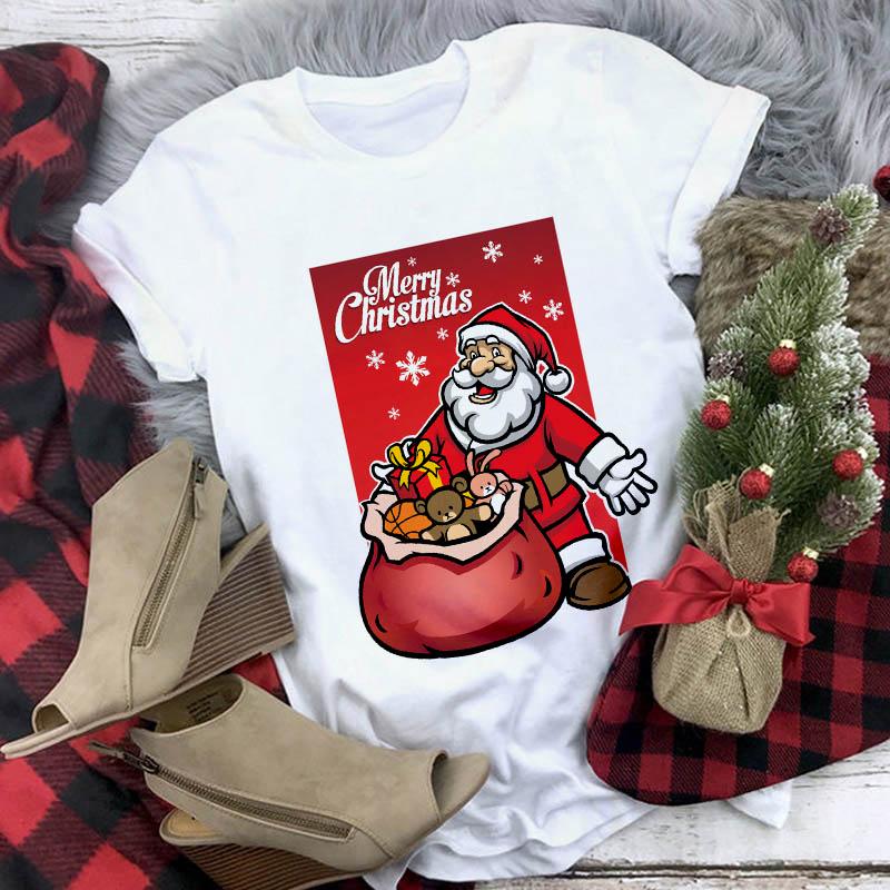Cute Reindeer T Shirt Women Fashion Christmas Harajuku Short Sleeve T Shirt White Suitable All Seasons