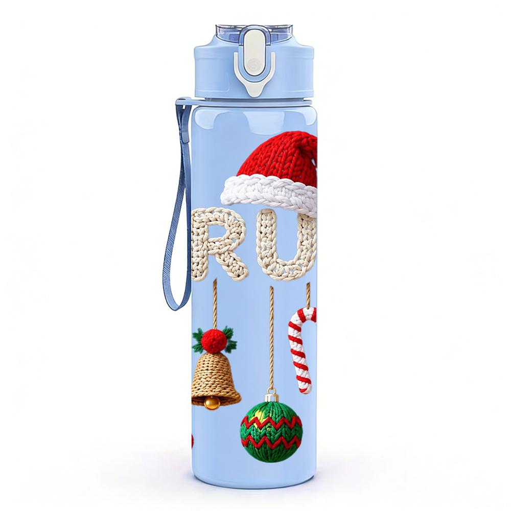 1PC Bruh Santa Bell Christmas Decor Set 750ml Color Plastic Water Bottle Leakproof Flip Straw Lid For Sports Office Home Use