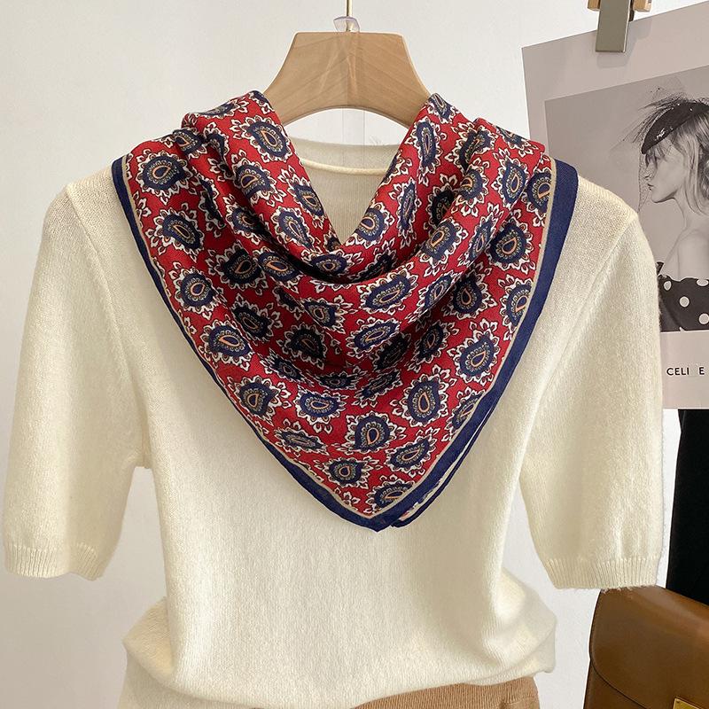 Новый женский шарф бандана повязка на голову цветы винтажный роскошный летний пляж квадратный хлопковый платок богемные аксессуары для девушек