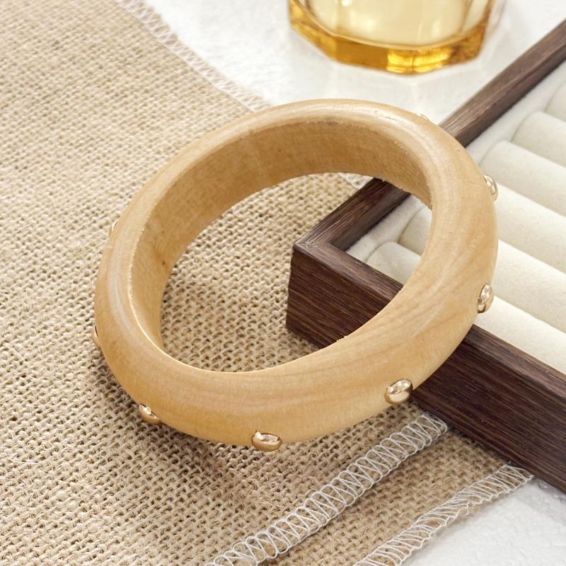 Винтажный этнический деревянный браслет для женщин, панк, геометрический, с заклепками, бусинами, широкий браслет, преувеличенное украшение для рук