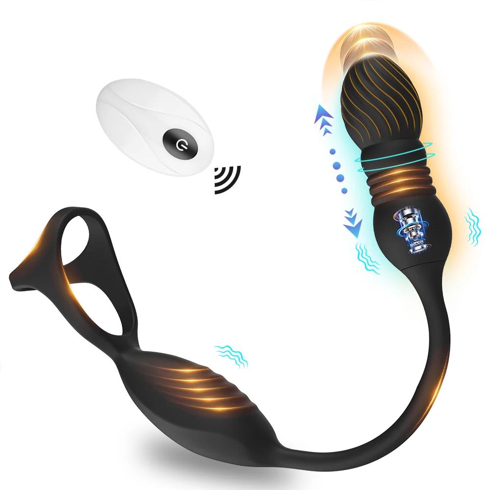 Кольцо для члена Вибратор простаты Секс-игрушки для мужчин Беспроводной пульт дистанционного управления Массаж яичек Анальная пробка Кольцо для пениса Мужской мастурбатор