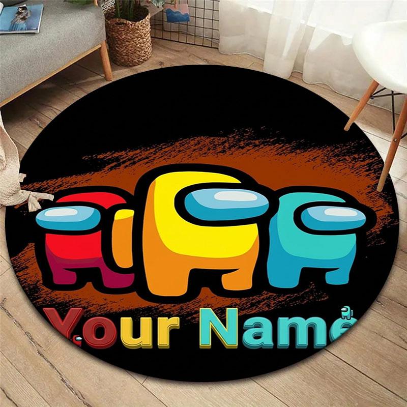 Among Us Custom Name Round Area Rug,Carpet Rug for Living Room Bedroom Sofa Playroom Decor,Non-slip Floor Mat