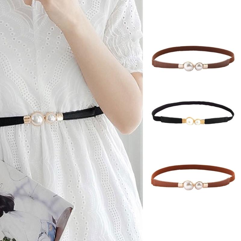 Waist Belt Golden Buckle Solid Color Skinny Belt for Dress Casual Wear Woven Stretchy Belt for Wrap Dress Halter Dress