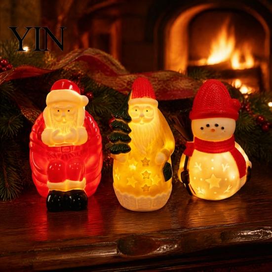 Cozy Nursery Night Lighting Christmas Light, Santa Snowman Elk Bell Figurine Lamp, Glowing Indoor Holiday Table Decorations LED Tabletop Decor,