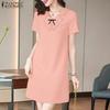 ZANZEA Женское летнее повседневное платье с коротким рукавом и кукольным воротником