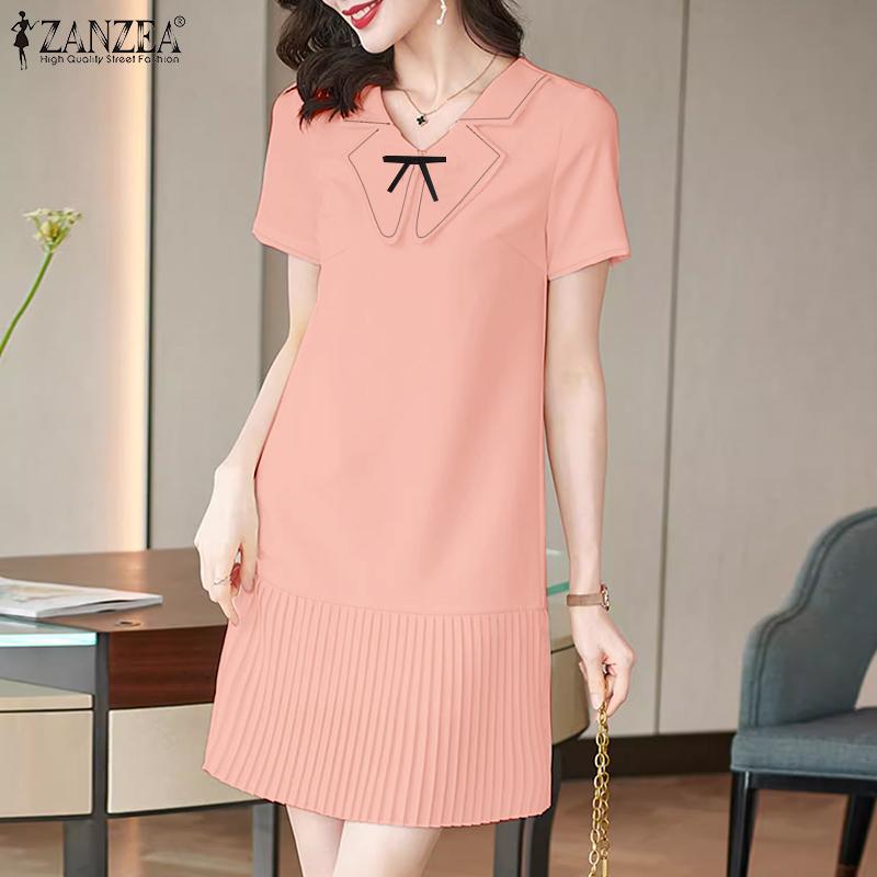 ZANZEA Женское летнее повседневное платье с коротким рукавом и кукольным воротником