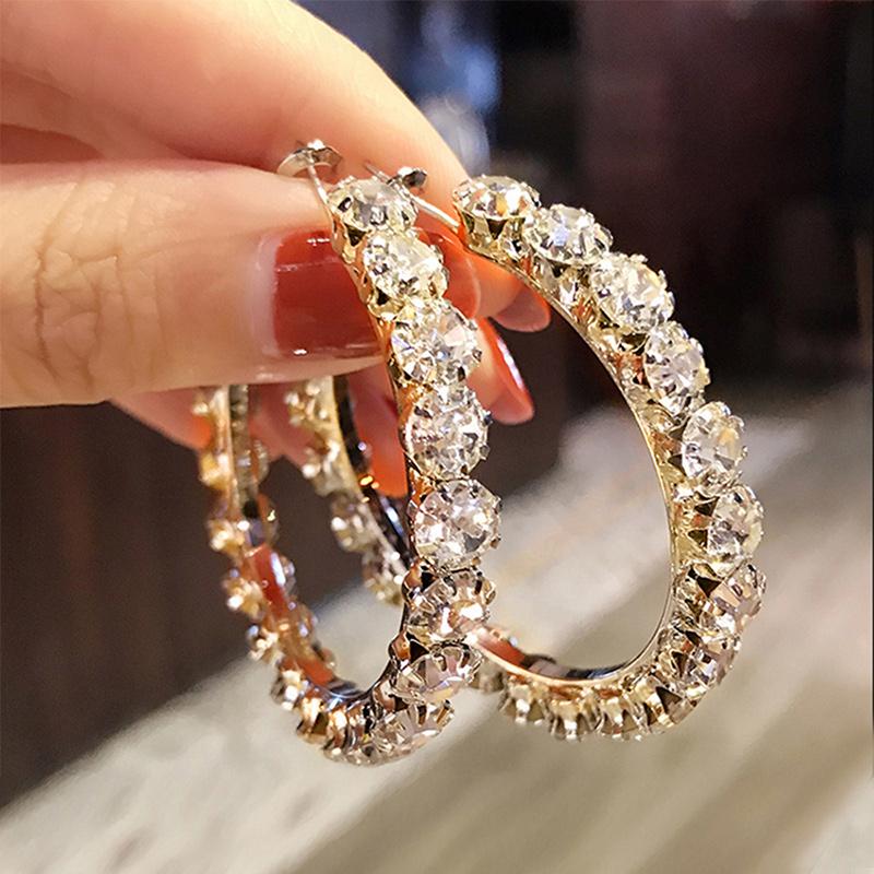 Huitan Hiphop Style Big Circle Hoop Earring for Women Inlaid Crystal Cubic Zirconia Shiny Versatile Female Jewelry Drop ShippingGood product