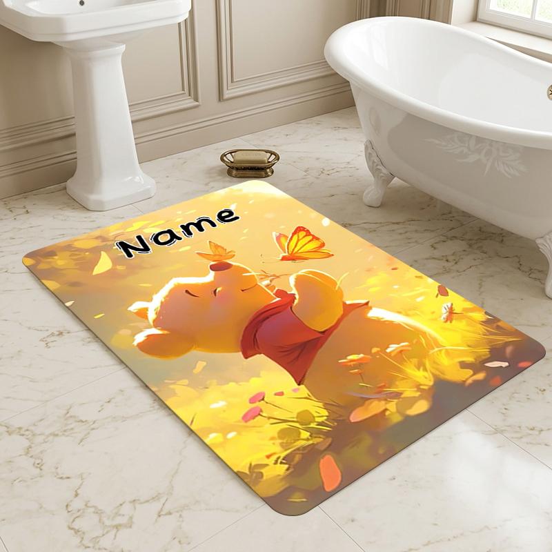 Custom Name Winnie Pooh Living Room Non-Slip Area Rug Soft Carpet for Bedroom Kids Playroom Sofa Office Home Decor Doormat