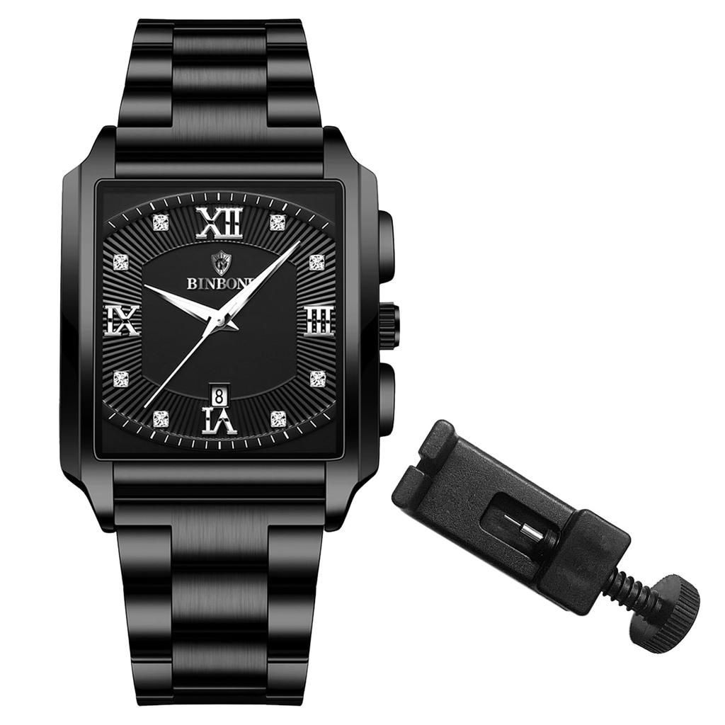 Watch Seiko Copy Square Rectangular Dial Upgrade Waterproof Quartz Watch Stainless Steel Adjustable Business Daily Black Men's Watch