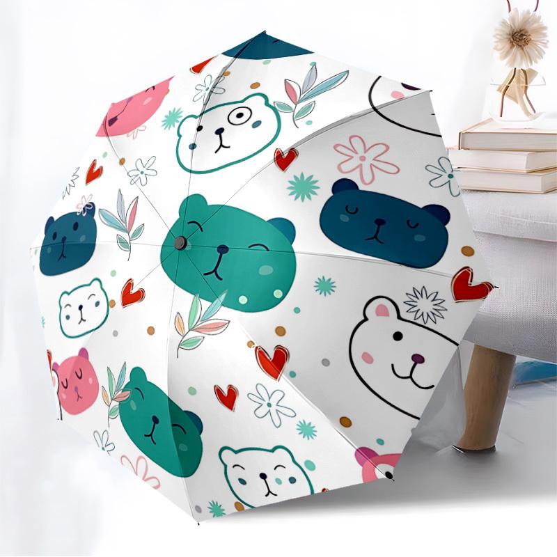 1pc Bear Faces Automatic Folding Umbrella, 8 Ribs Iron Frame, Suitable for Outdoor Travel and Daily Use yy251120244