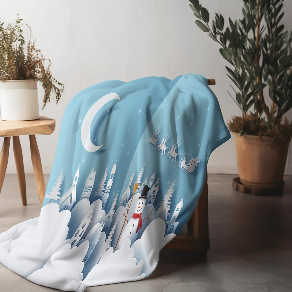 Tuniu Winter Snowman Landscape Fleece Blanket Sofa Bed Room Throw Soft Warm Cozy Gift