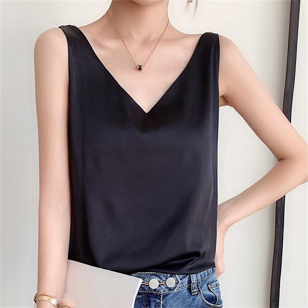 Модные женские повседневные майки без рукавов с v-образным вырезом и жемчугом, однотонные свободные топы