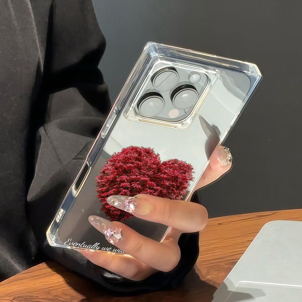 Прозрачный чехол с квадратной задней крышкой для защиты трубки для iPhone 15 Plus 11 12 14 Pro Max 13 16 ProMax, защита от окисления, чехол с рисунком «Красное дерево любви»