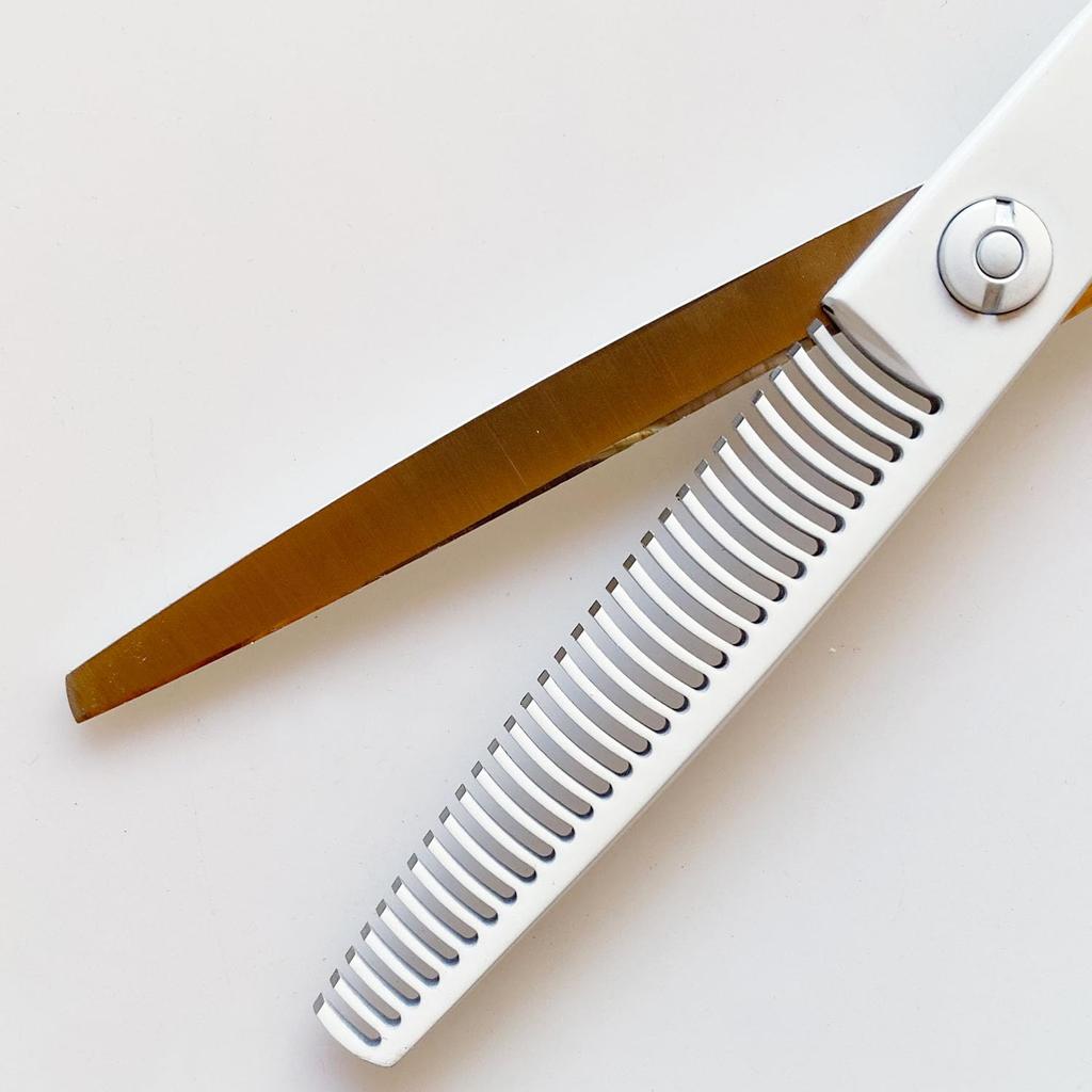 DEEDS GTZ White Scissors Thinning Scissors Thinning for Hairdressers and Includes Set of 2 [PF] (6.0 Inches) (approximately 10-15% Rate) Barbers,