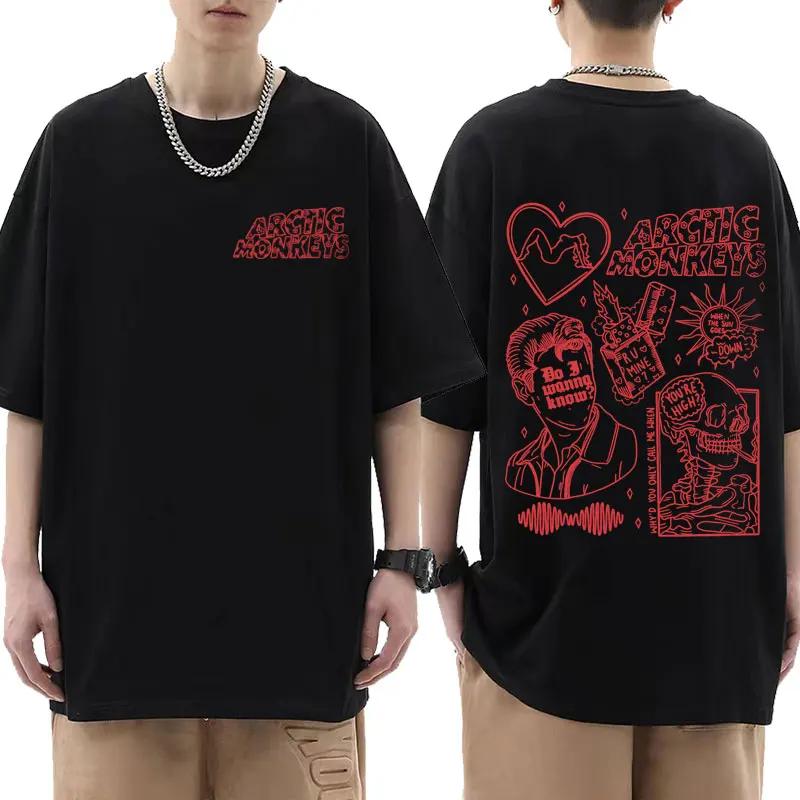 Летняя мужская футболка Arctic Monkeys Inspired Album List Doodle Print Vintage Women Hip Hop Punk Short Sleeve T Shirts Streetwear