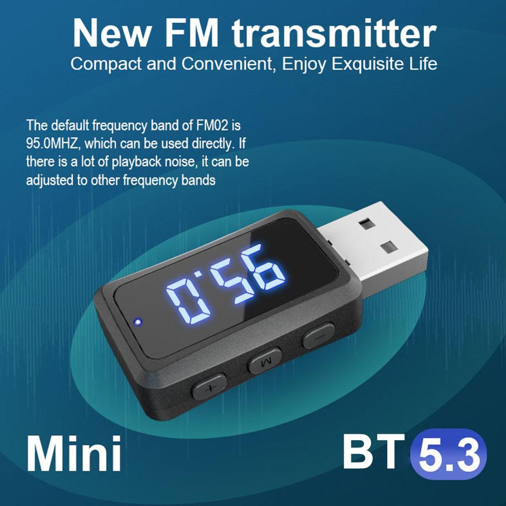 Car Bluetooth 5.3 FM02 Mini USB Transmitter Receiver With LED Display Handsfree Call Car Kit Auto Wireless Audio For Fm Radio