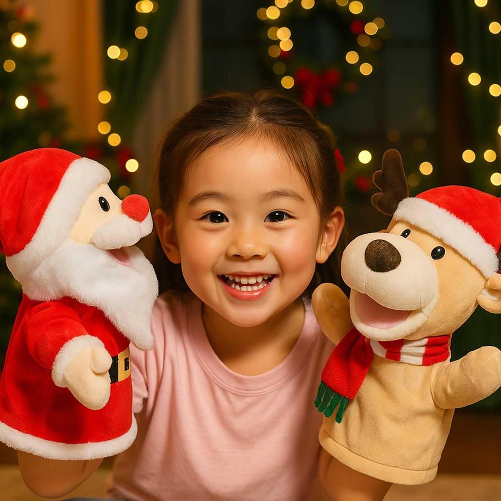 Iikuru Christmas Puppet Set of Santa Plush Cute Decorative Hand Puppets 2, Dolls,