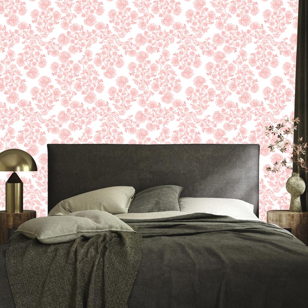 Wallpaper Flowers white, coral background for living room and bedroom 50x1000