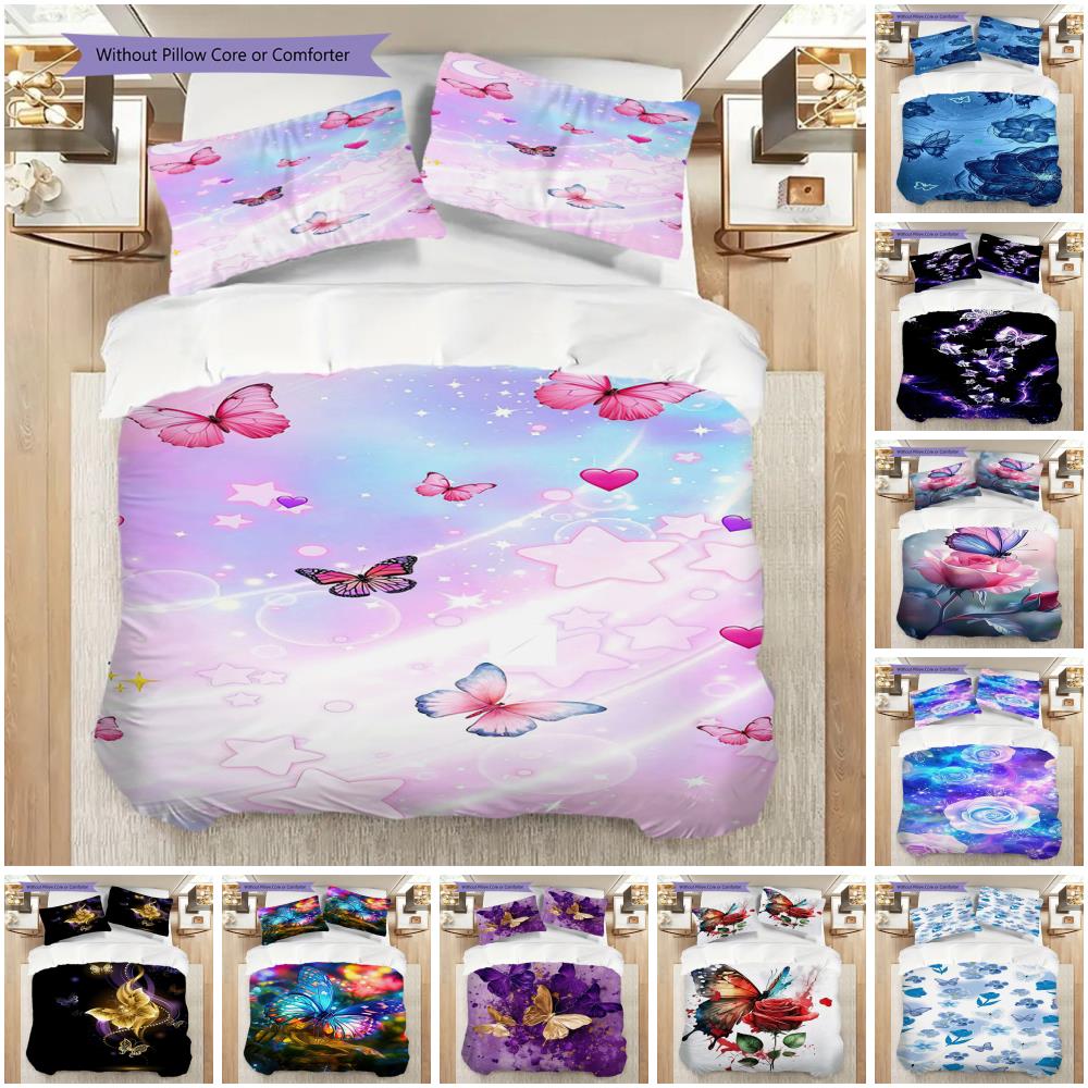 1PC Butterflies, flowers Bedding Quilt Set Quilt Cover Pillowcase Home Decoration Birthday Gift (1 * duvet cover + 15 * pillowcase, without core)