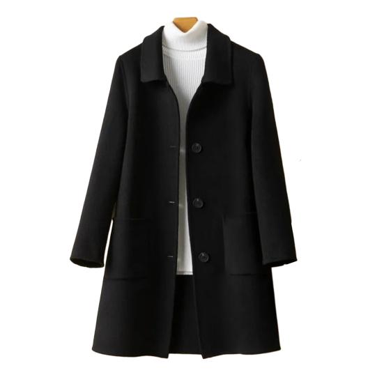 Wool Blend Coat Single Breasted Mid-Length Pea Coat Notch Lapel