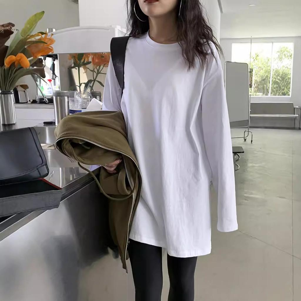Женская футболка из чистого хлопка белого цвета, осенне-зимние топы, нишевая базовая рубашка с длинным рукавом, свободный многослойный свитшот, нижнее белье