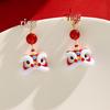 Silver Needle Dripping Oil Glass Lion Dance Earrings – Light Luxury, High-End Feel, Chinese New Year Festive Style Studs.
