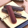 Retro Handmade Genuine Leather Pencil Bag Cowhide Metal Fountain Pen Holders Case Pouch Business Office Gifts School Stationery