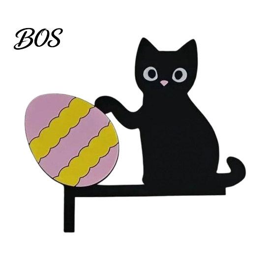 Cute Animal Shelf Sitter Wooden Cartoon Cat Door Frame Pendant, Black Corner Stylish Cabinet Edge Decor Decoration, Decorative Wall Sticker for Photo