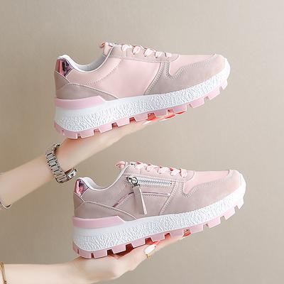 Модные весенне-осенние новые кроссовки, модный круглый носок, шнуровка спереди, цветной блок, платформа, нескользящие, низкие, одинарная обувь