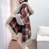 Cloak Shawl Plaid Fleece Collar Plush Thickened Tassel Knitted Shawl Large Size Wool Jacket 0859