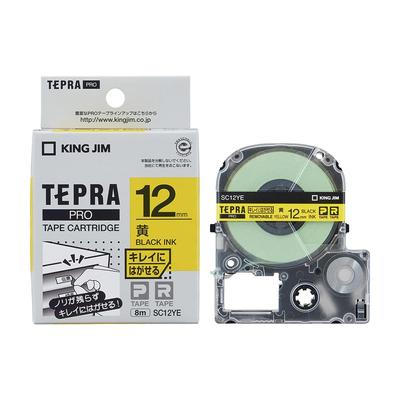 Картридж с клейкой лентой Kingjim Tepra PRO, этикетка, легко снимаемая, 12 мм, желтые буквы, длина 8 м, SC12YE [подлинная] Этикетка/черная