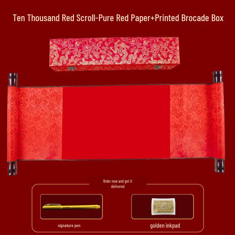 Red Wedding Scroll: Handwritten Marriage Certificate Paper for Betrothal and Engagement Celebrations