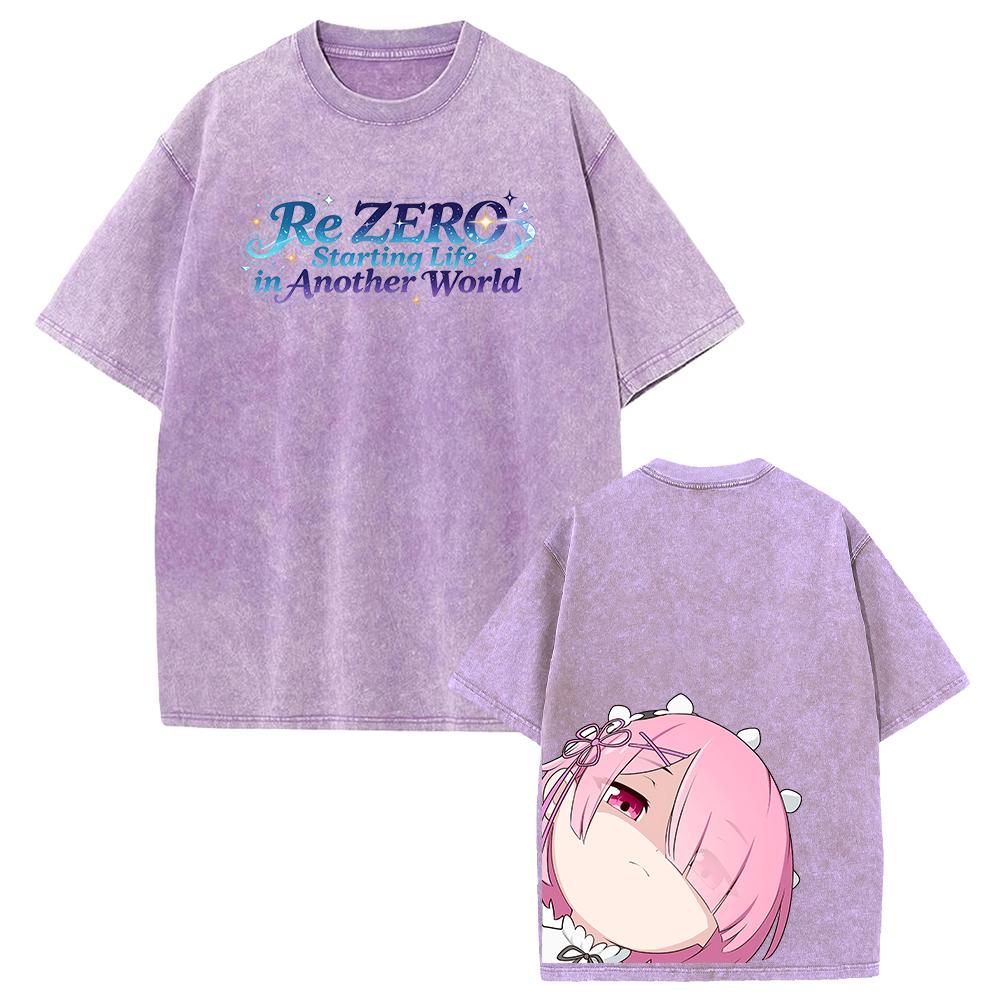 Аниме Re ZERO Рам Кавайная Графическая Футболка Мужская Женская с Коротким Рукавом Одежда Повседневная Свободная Хлопковая Футболка Стиранная Футболка Харадзюку Топы